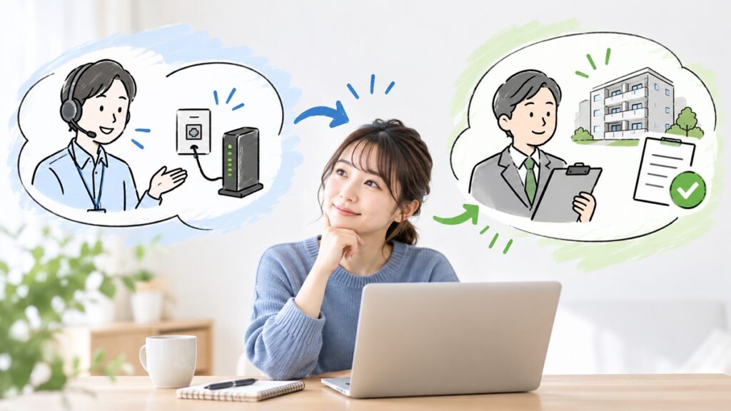 事業者に必要な作業を聞き、管理会社へ承諾を確認する