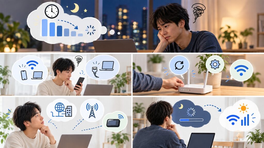 まず「Wi-Fiだけ遅いのか」を確認する