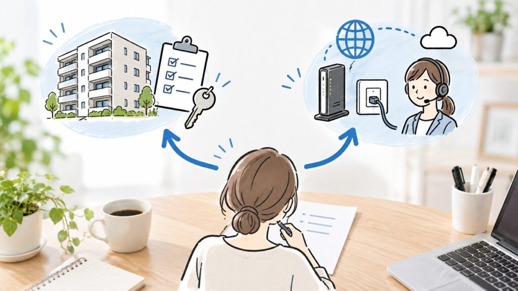 管理会社と回線事業者へ、質問を分けて聞き直す