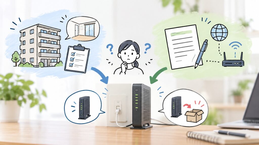 賃貸の光回線は、物件と契約の両方で撤去を判断する