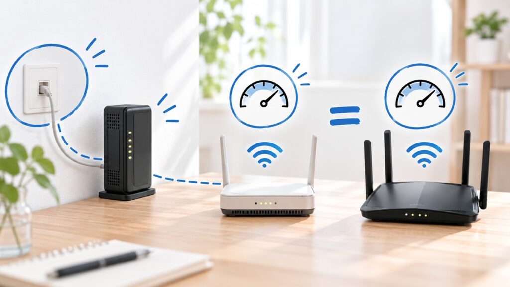 ルーターを替えても、VDSLの配線と契約速度は変わらない